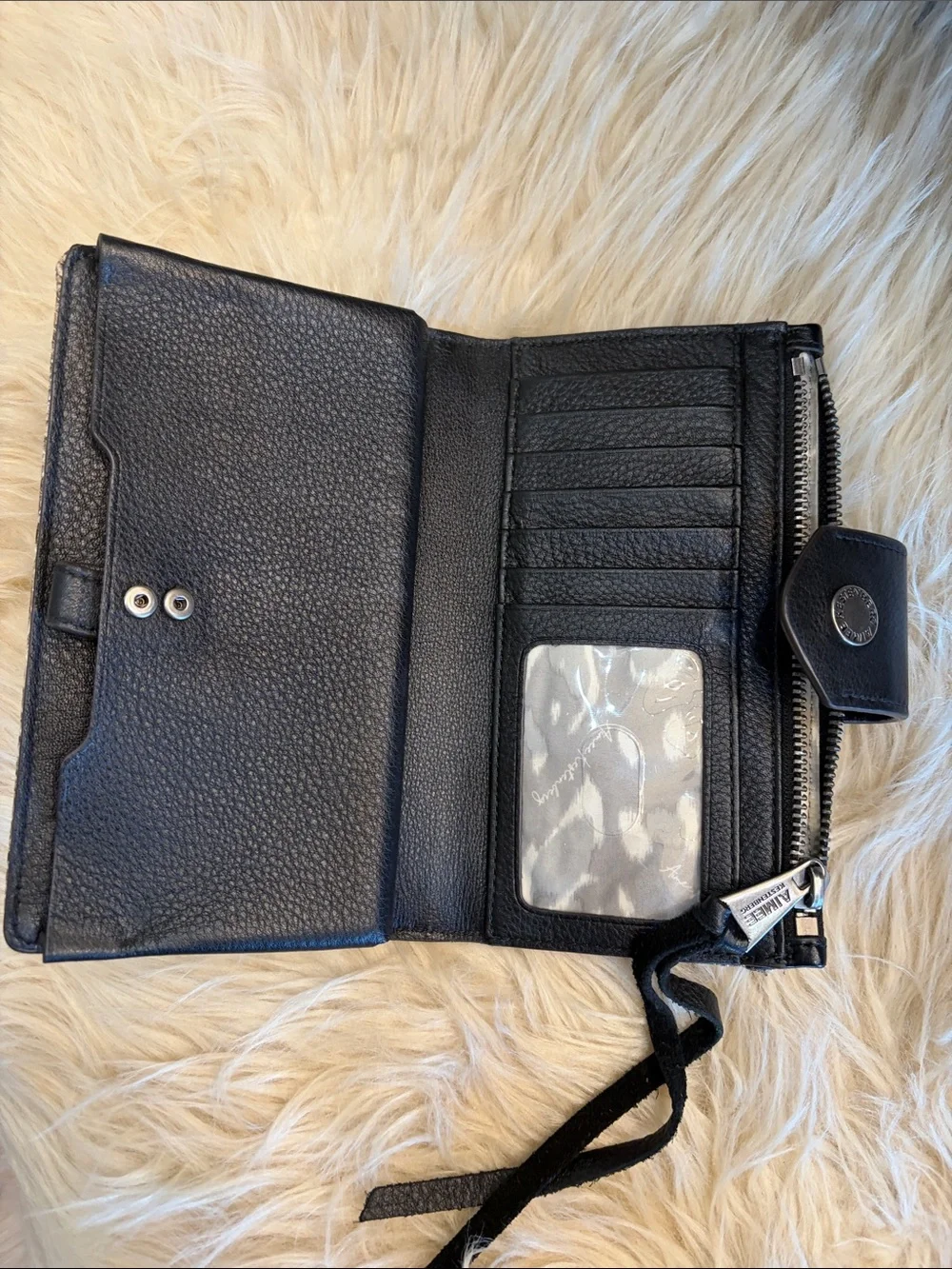 Aimee Kestenberg Gray Snake-Print Leather Wristlet with Black Snap and Strap